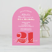 Modern Elegant Pink Red 21st Birthday Arch Kaart (Staand voorkant)