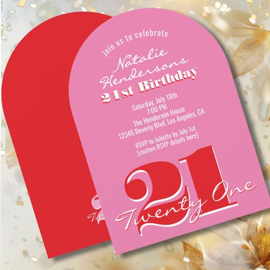 Modern Elegant Pink Red 21st Birthday Arch Kaart