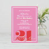 Modern Elegant Pink Red Retro 21st Birthday  Kaart (Staand voorkant)