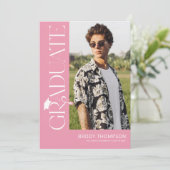 Modern Elegant Pink & White 3 Photo Graduation Kaart (Staand voorkant)