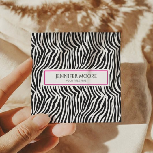 Modern Elegant Pink Zebra Print Custom Vierkante Visitekaartje