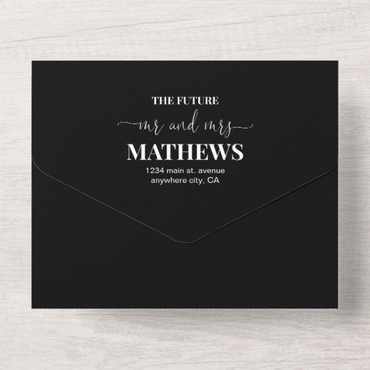 Modern Elegant Plain Black White Bold Wedding RSVP All In One Uitnodiging (Achterkant)