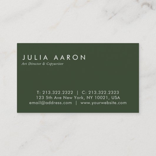 Modern Elegant Plain Professional Emerald Green Visitekaartje (Achterkant)