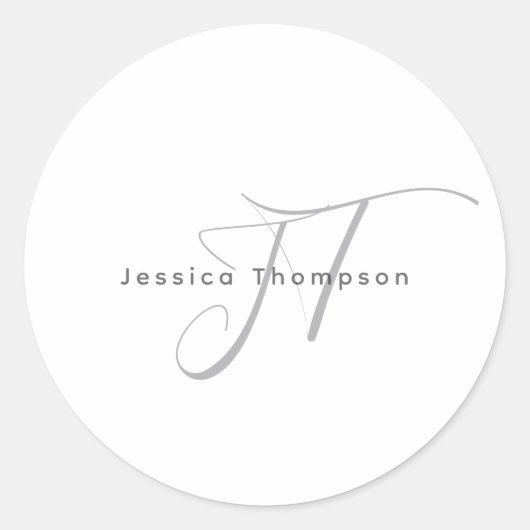 Modern Elegant Plain Professional Name Monogram Ronde Sticker (Voorkant)