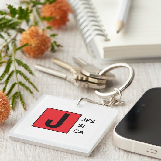 Modern Elegant Plain Professional Name Monogram Sleutelhanger (Voorkant Rechts)