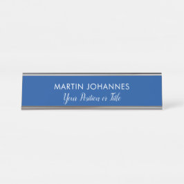 Modern Elegant Plain Stijlvol Blauw Minimalist Bureau Naambordje