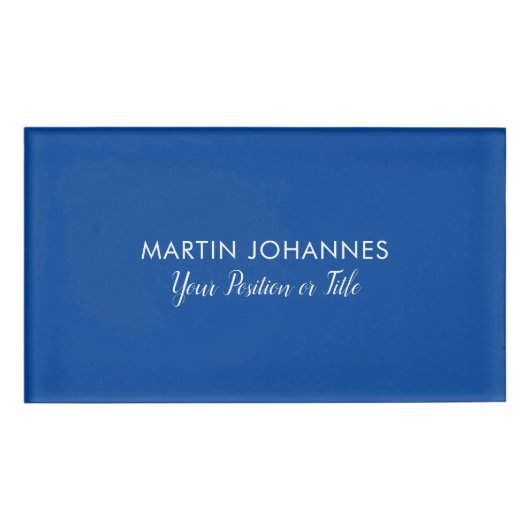 Modern Elegant Plain Stijlvol Blauw Minimalist Naambadge (Voorkant)