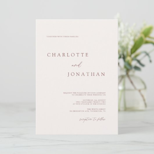 Modern Elegant Plain White Wedding Invitation Kaart (Staand voorkant)
