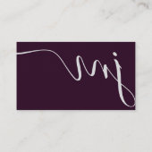 Modern Elegant Plum Curvature Script Monogram Visitekaartje (Achterkant)