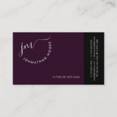 Modern Elegant Plum Curvature Script Monogram Visitekaartje (Voorkant)