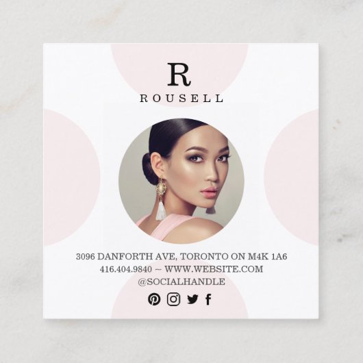 Modern Elegant Polka Dot Fotomasker Vierkante Visitekaartje (Achterkant)