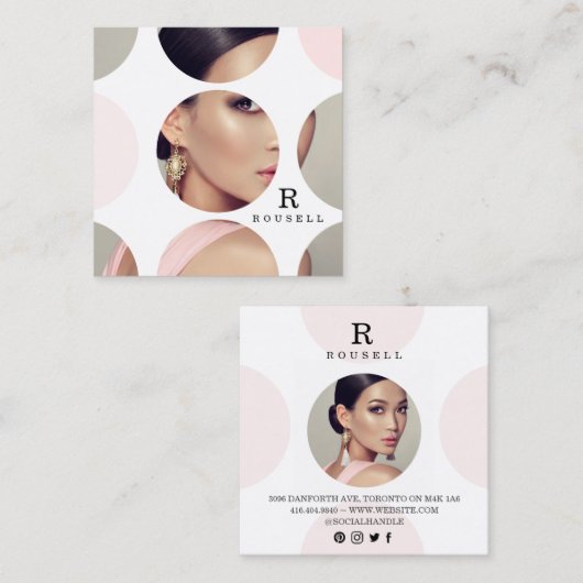 Modern Elegant Polka Dot Fotomasker Vierkante Visitekaartje (Voorkant / Achterkant)