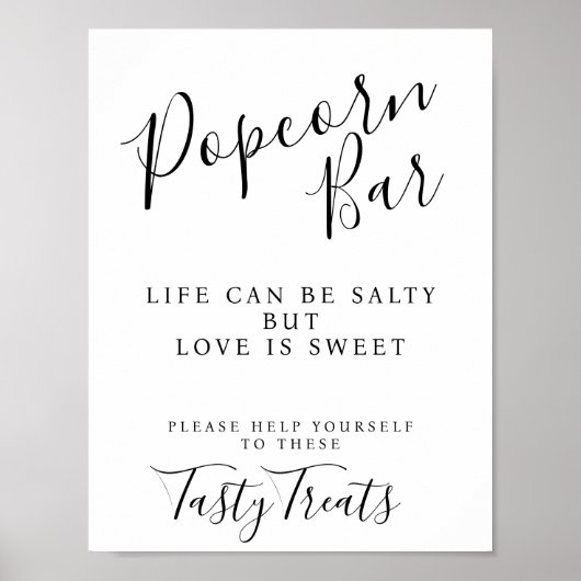 Modern Elegant Popcorn Bar trouwbord Poster (Voorkant)