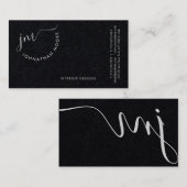 Modern Elegant Premium Black Curvature Monogram Visitekaartje (Voorkant / Achterkant)