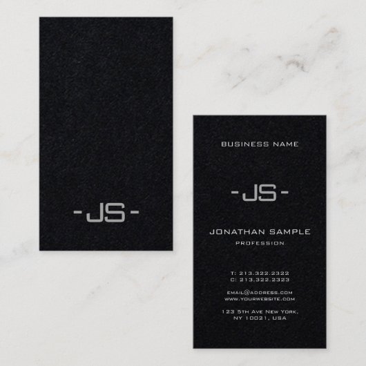Modern Elegant Premium zwart monogram verticaal Visitekaartje (Voorkant / Achterkant)