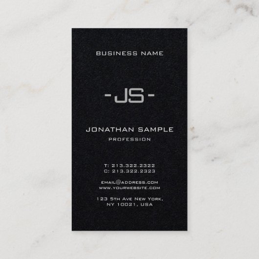 Modern Elegant Premium zwart monogram verticaal Visitekaartje (Achterkant)