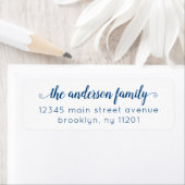 Modern Elegant Preppy Navy Blauw Script Familie Etiket (Insitu)