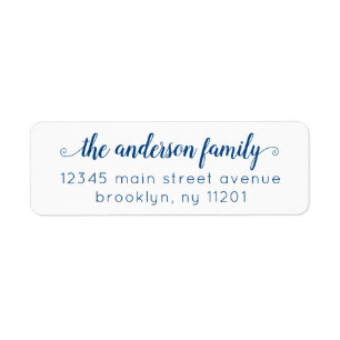 Modern Elegant Preppy Navy Blue Script Family Etiket