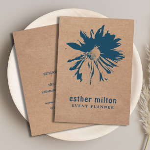 Modern Elegant Printed Kraft Blue Floral Visitekaartje