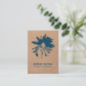 Modern Elegant Printed Kraft Blue Floral Visitekaartje (Staand voorkant)