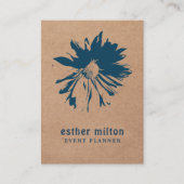 Modern Elegant Printed Kraft Blue Floral Visitekaartje (Voorkant)