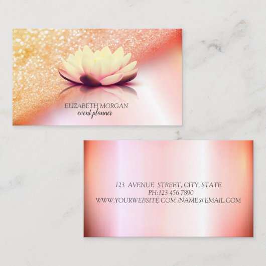 Modern Elegant Professional Glitter Bokeh Lotus Visitekaartje (Voorkant / Achterkant)