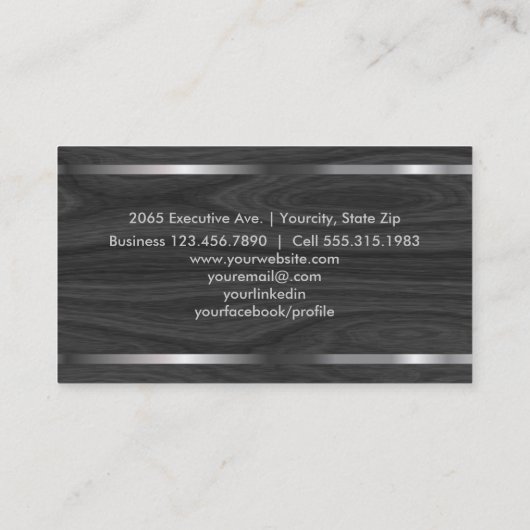 Modern Elegant Professional Grey Wood Metal Kijk Visitekaartje (Achterkant)