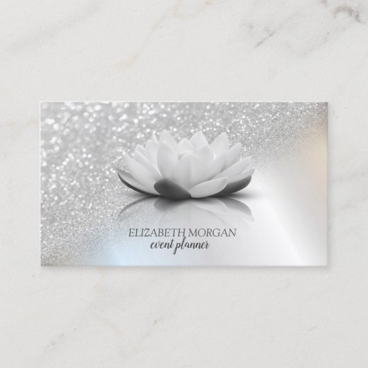 Modern Elegant Professional Silver Bokeh Lotus Visitekaartje (Voorkant)