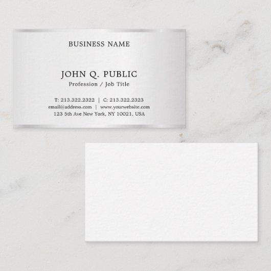 Modern Elegant Professional Silver Look Sjabloon Visitekaartje (Voorkant / Achterkant)