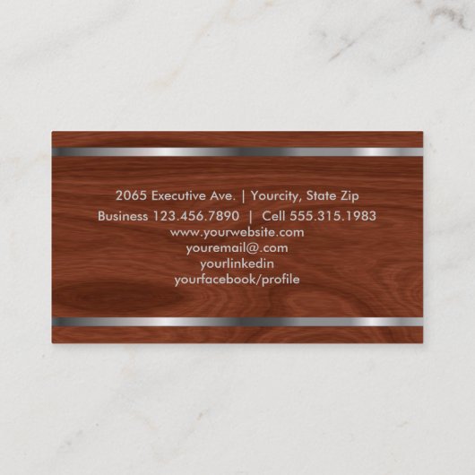 Modern Elegant Professional Wood Grain Metal Kijk Visitekaartje (Achterkant)