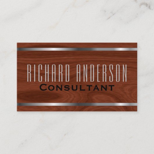 Modern Elegant Professional Wood Grain Metal Kijk Visitekaartje (Voorkant)