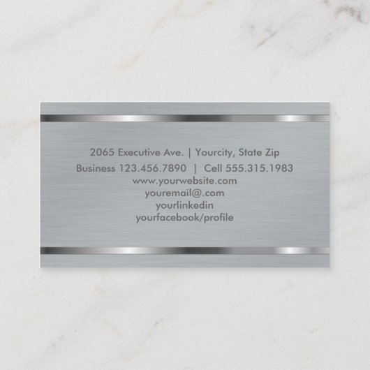 Modern elegant professioneel grijs geborsteld meta visitekaartje (Achterkant)