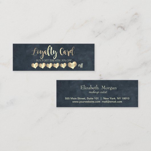 Modern elegant professioneel hart donkerblauw klantenkaartje (Voorkant / Achterkant)