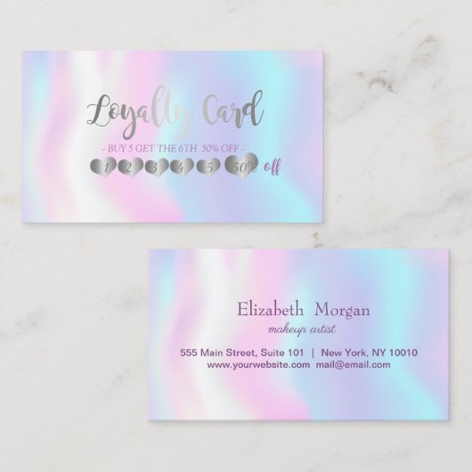 Modern elegant professioneel hart, holografisch klantenkaartje (Voorkant / Achterkant)