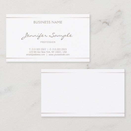 Modern elegant professioneel platte Silver-effect Visitekaartje (Voorkant / Achterkant)