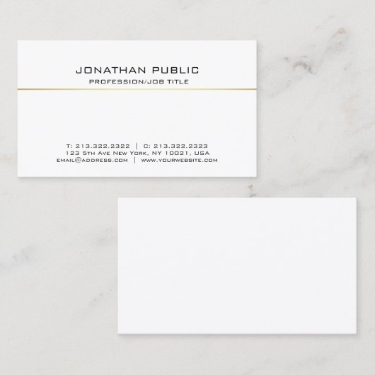 Modern Elegant Professioneel Wit Goud Slank Visitekaartje (Voorkant / Achterkant)