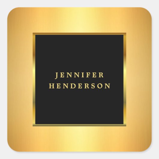 Modern elegant professioneel zwart en goud vierkante sticker (Voorkant)