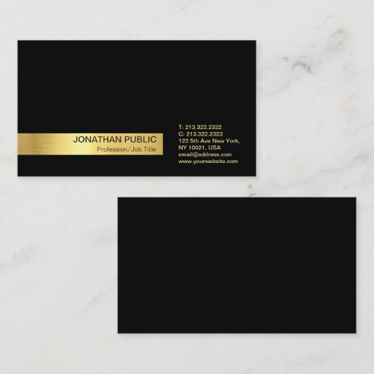Modern Elegant Professioneel Zwart Goud Vlak Visitekaartje (Voorkant / Achterkant)