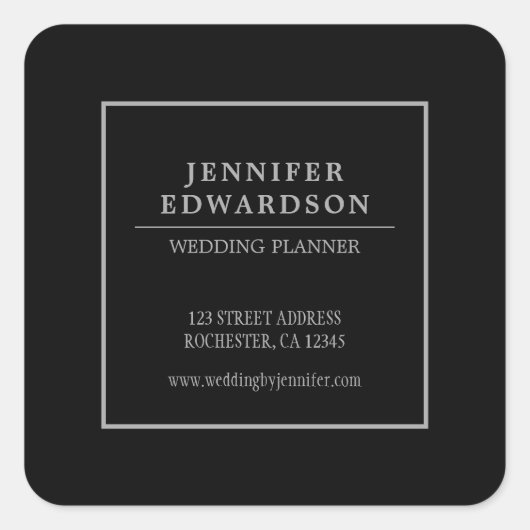Modern elegant professioneel zwart grijs product vierkante sticker (Voorkant)