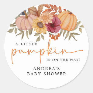 Modern Elegant Pumpkin Autumn Flower Baby shower Ronde Sticker