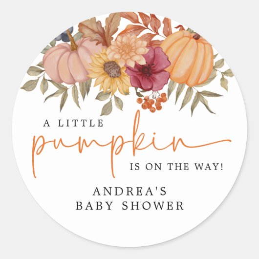 Modern Elegant Pumpkin Autumn Flower Baby shower Ronde Sticker (Voorkant)