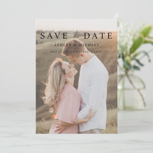 Modern Elegant QR Code Script 2 Foto Bruiloft Save The Date (Staand voorkant)