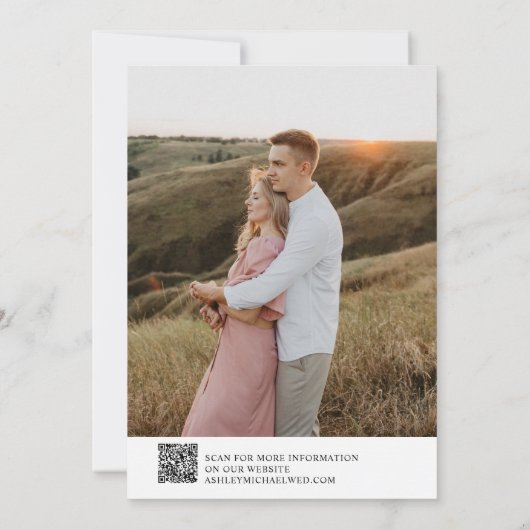 Modern Elegant QR Code Script 2 Foto Bruiloft Save The Date (Achterkant)