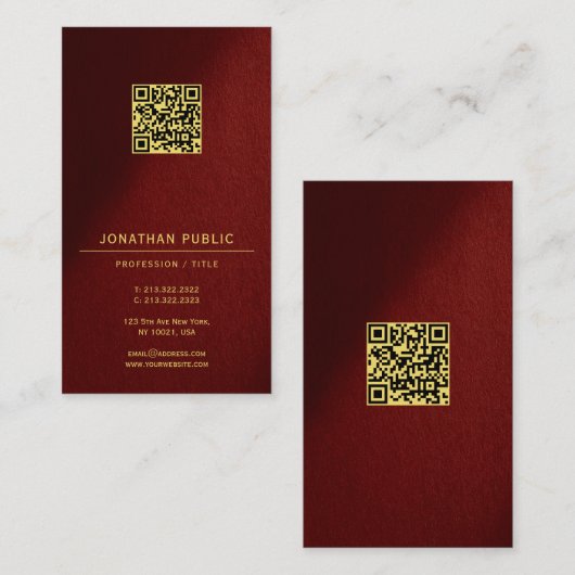 Modern Elegant QR Code Template Gold Text Vertical Visitekaartje (Voorkant / Achterkant)