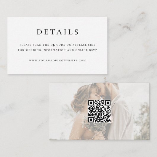 Modern Elegant QR Code Wedding Mini Informatiekaartje (Voorkant / Achterkant)