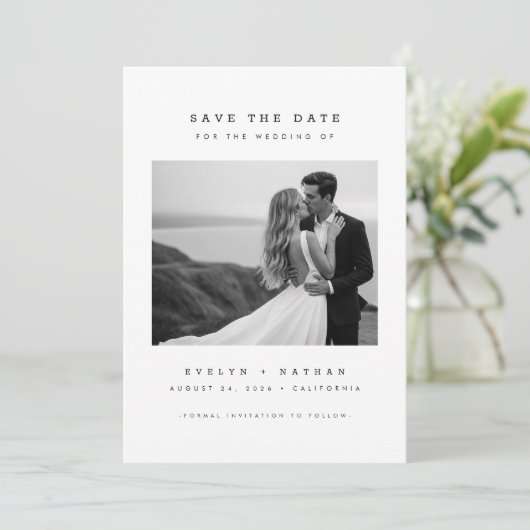 Modern Elegant QR Code Wedding Photo Save The Date Kaart (Staand voorkant)