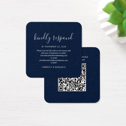 Modern Elegant QR Code Wedding RSVP Card Vierkante Visitekaartjes (Bureau)