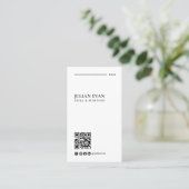 Modern Elegant QR Code zwart & wit Minimalistisch Visitekaartje (Staand voorkant)