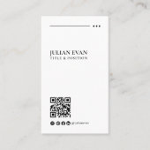 Modern Elegant QR Code zwart & wit Minimalistisch Visitekaartje (Voorkant)
