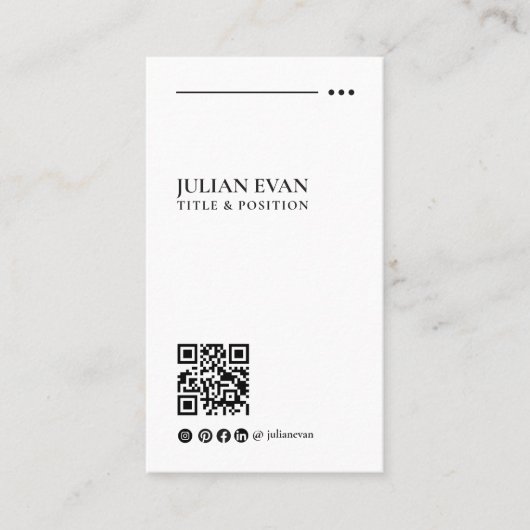 Modern Elegant QR Code zwart & wit Minimalistisch Visitekaartje (Voorkant)